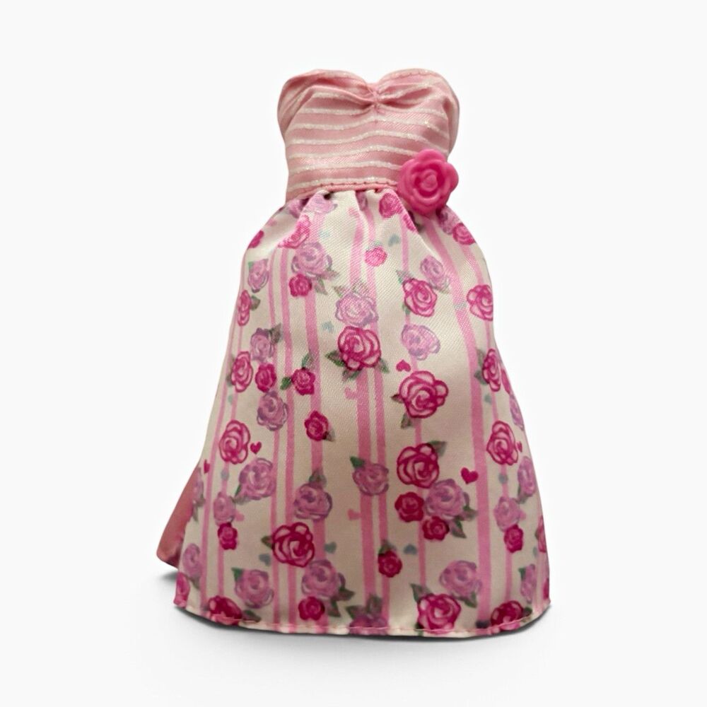 Barbie Fashion Pack Pink Satin Rose Print Roses Striped Mini Dress